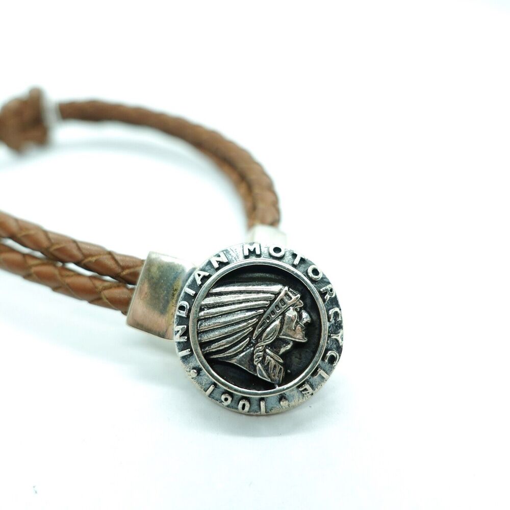 King Baby Studio Double Knotted Brown Leather Bracelet Indian Motorcycle Silver